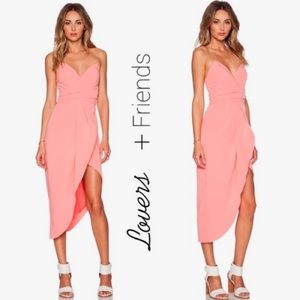 Lovers + Friends coral strapless hi low dress